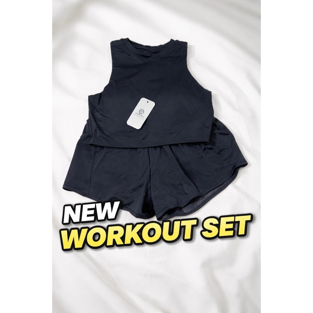Girls 2Pc Athletic Outfit Set Tank Top Shorts Black Size L NWT